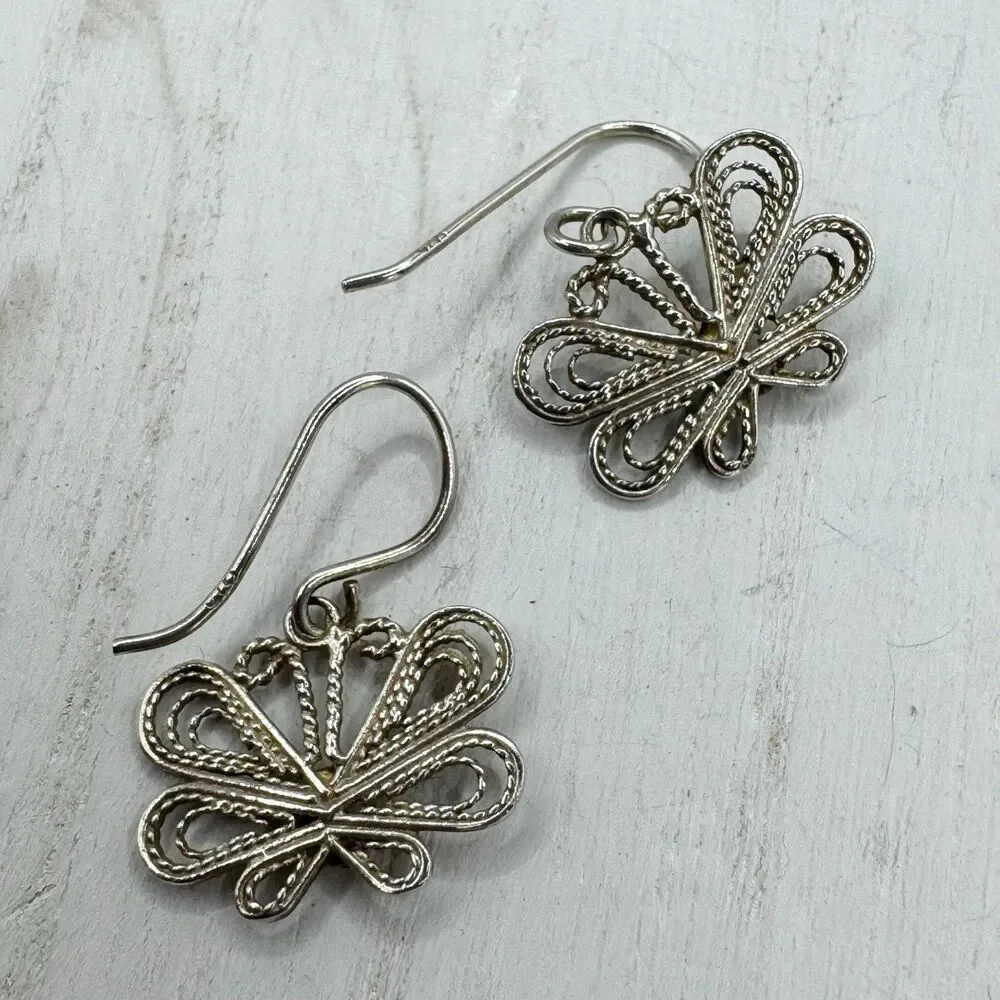 Sterling Silver Filigree Butterfly Drop Dangle Earrings whimsical Fairycore